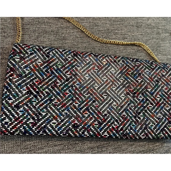 Laudi Vidni Dolce Large Clutch with Chain Shoulder Strap Turquoise Leather EUC - Picture 6 of 8